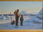 Jens Erik Carl Rasmussen, l'apprentissage de la pêche, peinture du Groenland, eskimos, Greenland paintings, Inuit culture, danish painter, arctic paintings, arctic culture, eskimaux, icebergs, pack-ice, banquise