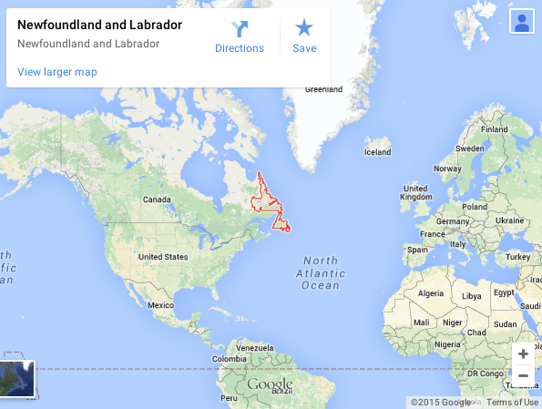 Google map, google map Newfounland & Labrador, Terre Neuve et Labrador, google map Groenland, iceberg Terre Neuve, drifting iceberg