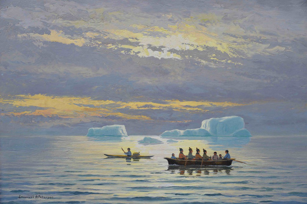 arctic05, brafa, Emmanuel-A.-Petersen-greenland-paintings-peintre-danois-peinture-du-groenland-danish-painters-arctic-paintings-eskimo-fishing-pêche-inuit