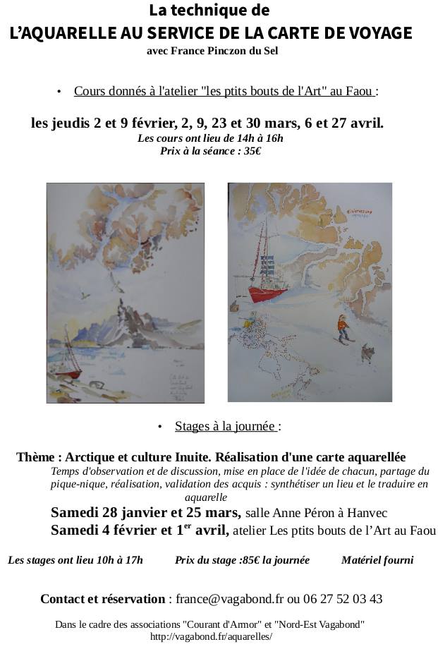La technique de l'aquarelle au service de la carte de voyage, avec France Pinczon du Sel,peinture, arctique et culture inuit, arctic05, voilier polaire vagabond, stages de peinture en france, banquise