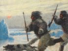 Peinture du Greonland, Harald Moltke, Landscape from Greenland with sealers and sledge dog, bruun rasmussen, arctic05, peintre, Artiste, vente publique, eskimaux, chiens de traineaux, pêcheurs de phoques