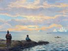 vente publique, peinture, Emanuel A. Petersen, Arctic05, la baie de Disko, sunset at Disko Bay, oil on canvas, solnedgang diskobugten, iceberg, eskimaux, inuit, bruun rasmussen