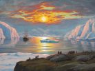 Painting, Emanuel A. Petersen, View of a Greenlandic fiord lit up by the midsummer sun, Auction, Art, Arctic05, Brunn Rasmussen, Jakobshavn 1936